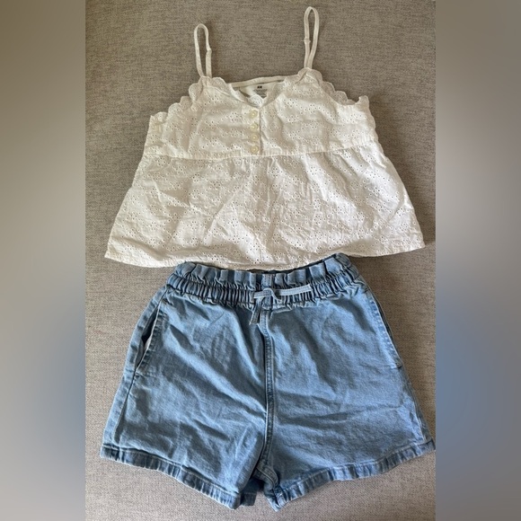 H&M Kid Outfit White Camisole top & Blue Jean Short 12y - Picture 1 of 4